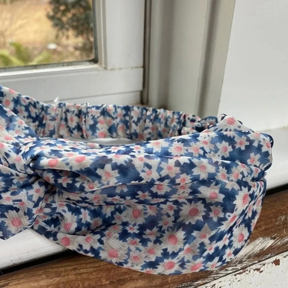 Anthropologie Blue Floral Twist Headband